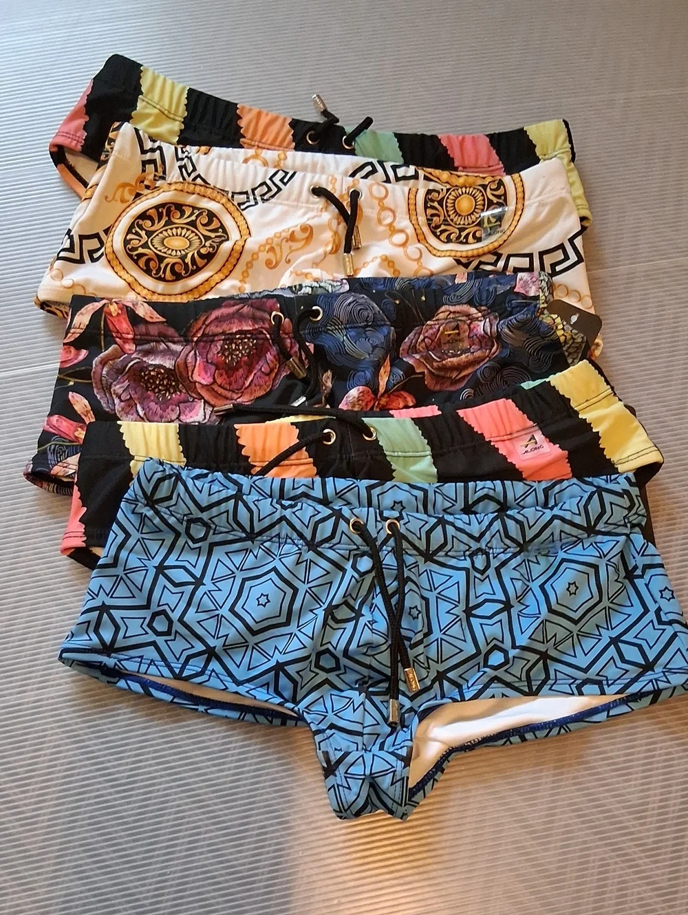 Men Blue Geometric Swim Shorts - Unbranded